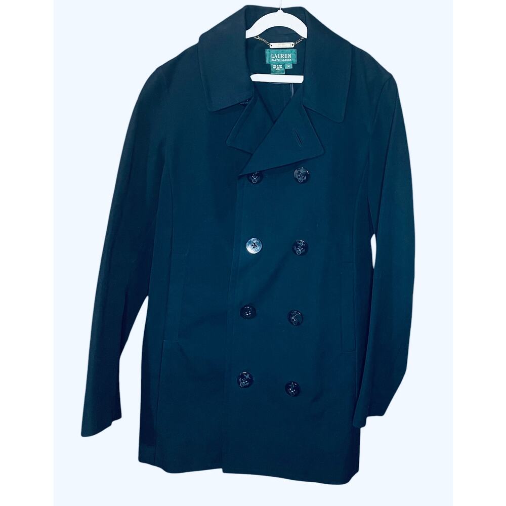 Ralph Lauren Classic Double Breasted 100% Cotton Navy Peacoat Size Medium
